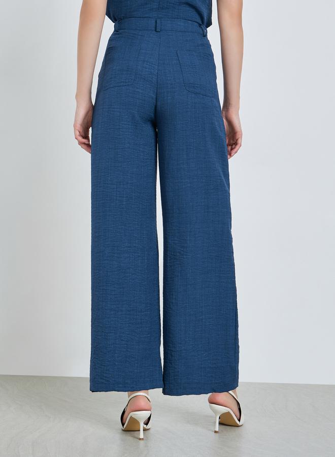 Styli Women Blue Linen Look Wide Leg Trousers - Image 3